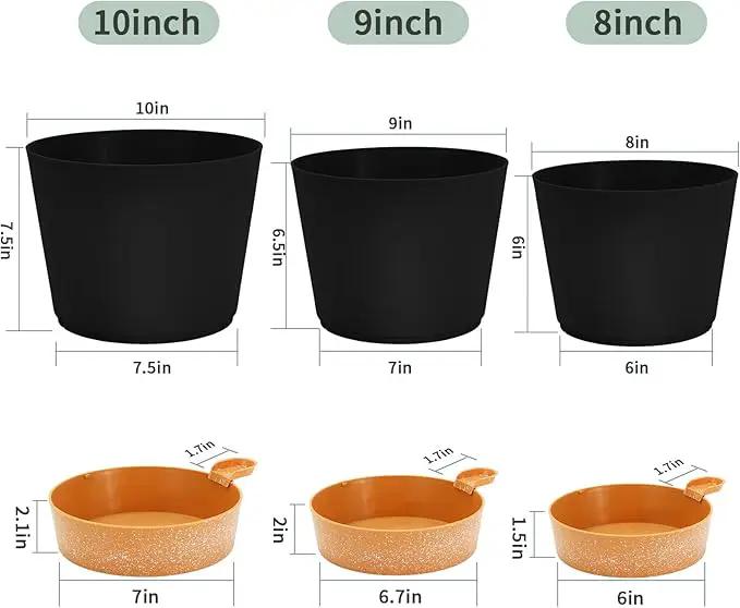 GARDIFE 10/9/8 inch Plant pots, planters for Indoor Plants, self Watering Plant Pot, Flower pots, Black by GreenHaven Gardens