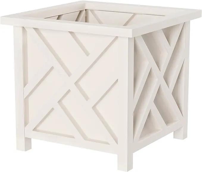 Planters Box - 14.75in Lattice Flower Box Plant Pot - Outdoor Patio Planters and Flower Boxes for Front Porch or Garden Decor by Pure Garden (White) by GreenHaven Gardens
