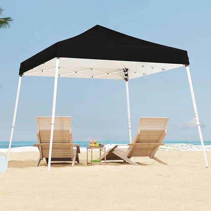 10x10 Pop Up Canopy, 300D Silver Coated Black Fabric Outdoor Gazebo, Beach Tent Slant Legs with Storage Bag,Easy Up Sun Shade Shelter Tents with 8x8 Top Cover for Patio,Party by GreenHaven Gardens