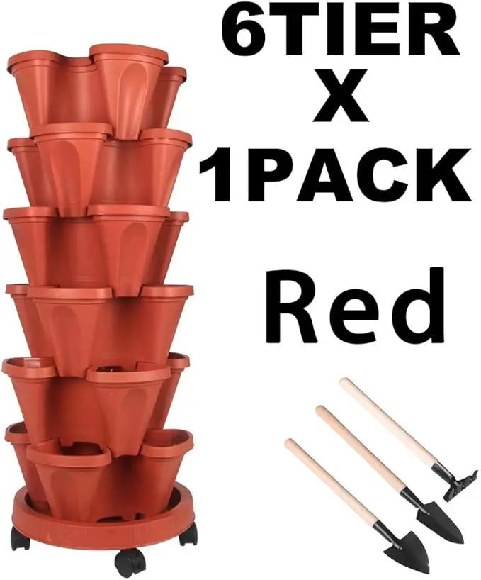 Vertical Planter 6 Tier Stackable Planters Garden Planters Strawberry Herb Flower and Vegetable Planter Indoor Outdoor Gardening Pots with Removable Wheels and Tools by GreenHaven Gardens