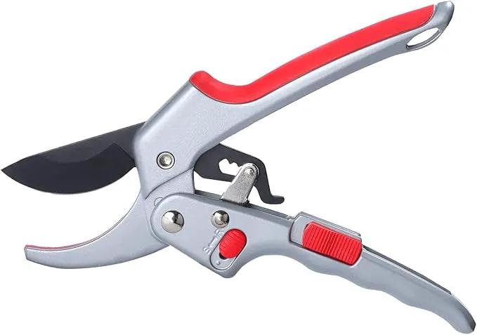 Garden clippers, premium Germany pruners, Work 3 times easier, professional ratchet pruning shears, cutting rose, flower, hedge, stem, tree, Sharp gardening scissors, Arthritis weak hand snips by GreenHaven Gardens