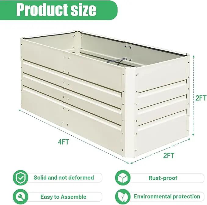 SnugNiture 4x2x2FT Raised Garden Bed Galvanized Planter Garden Boxes Outdoor, Deep Root Planter Raised Bed for Vegetables Flowers Herbs,Beige White by GreenHaven Gardens