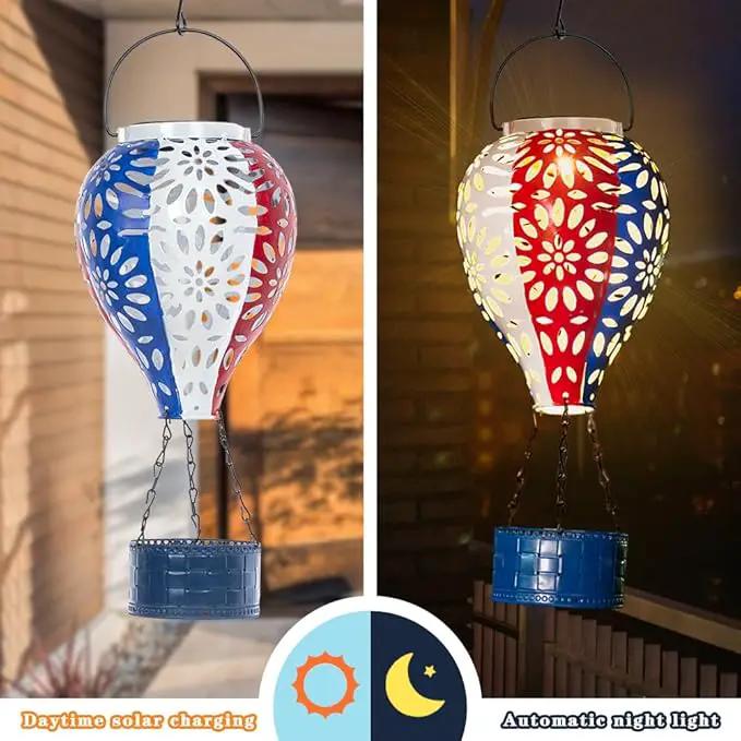 Solar Hot Air Balloon Lantern,Hanging Lantern Outdoor Waterproof Decorative Metal LED Solar Lights for Trees Patio Garden Yard Porch Decor, Flag by GreenHaven Gardens