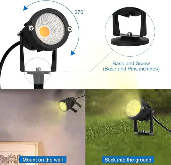 9W LED Landscape Lighting,LED Landscape Spotlight Outdoor for Flag Pole Light,Plug in Landscape Lights Warm White for Garden Decorative Lamp 6FT Cord US 3 Prong (Base,Stake Included) 2Pack by GreenHaven Gardens