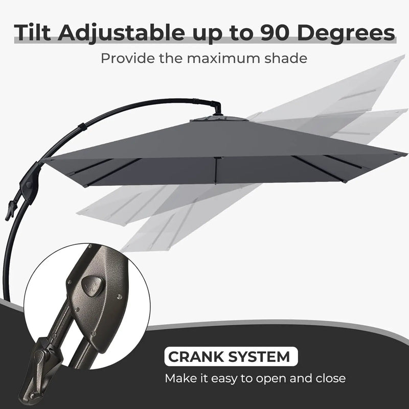 Grand patio Sunbrella 10x10 FT Cantilever Umbrella with Base Included Patio Square Aluminum Offset Umbrellas for Outdoor Pool (Charcoal, 10X10 FT-SUNBRELLA) by GreenHaven Gardens