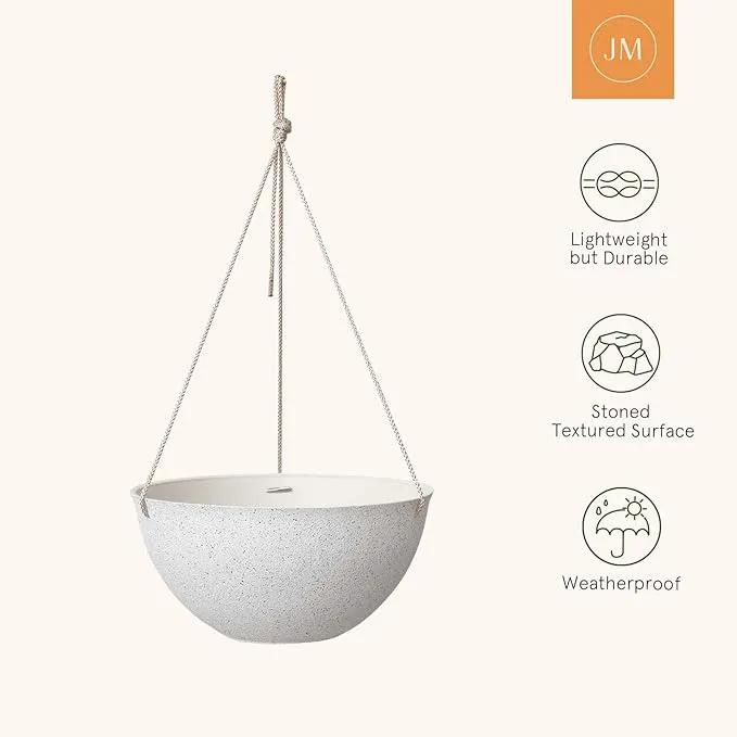 LA JOLIE MUSE Large Hanging Planters for Outdoor Plants - 13 Inch Hanging Flower Pots Set of 2, Speckled White by GreenHaven Gardens