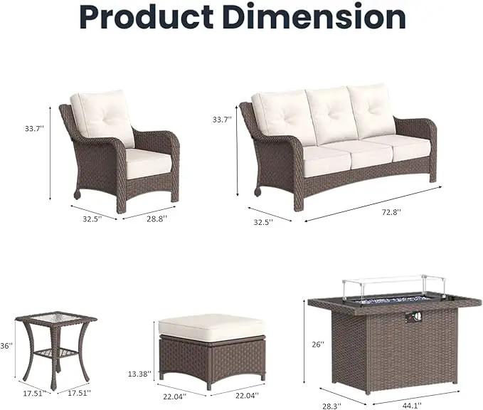 7 Pieces Outdoor Patio Furniture Sets with Single Chairs with 6-inch Thick Cushion and Fire Pit Table for Deck Lawn by GreenHaven Gardens