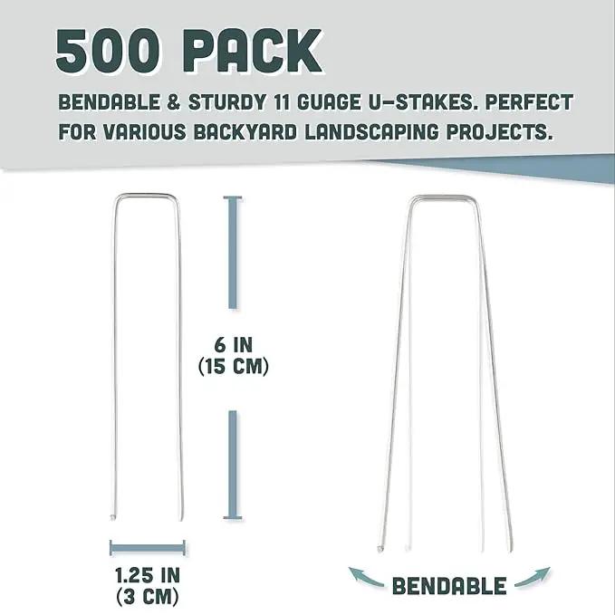 Squirrel Products U Shape Galvanized Garden Stakes Metal, 6 Inch Landscaping Staples, 11 Gauge Stakes for Landscaping Fabric Barrier Irrigation Tubing, 2.9mm 15x2.5x15cm – 500 Pack by GreenHaven Gardens
