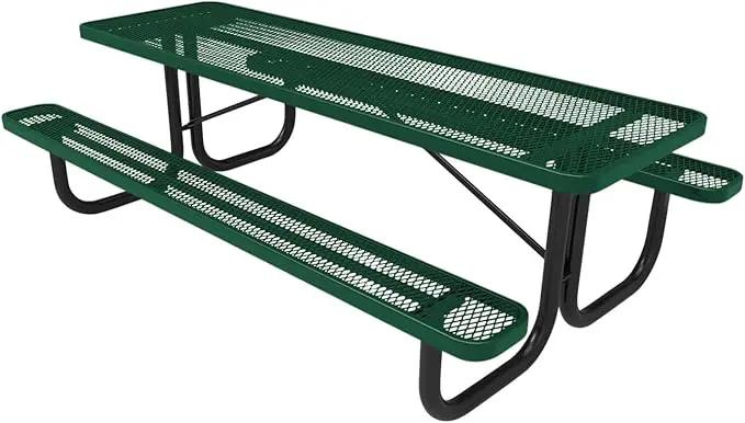 Coated Outdoor Furniture Heavy-Duty Portable Outdoor Picnic Table, Thermoplastic Coated Expanded Metal Commercial-Grade Patio Dining Furniture Made in America (8ft Rectangular, Textured Green) by GreenHaven Gardens