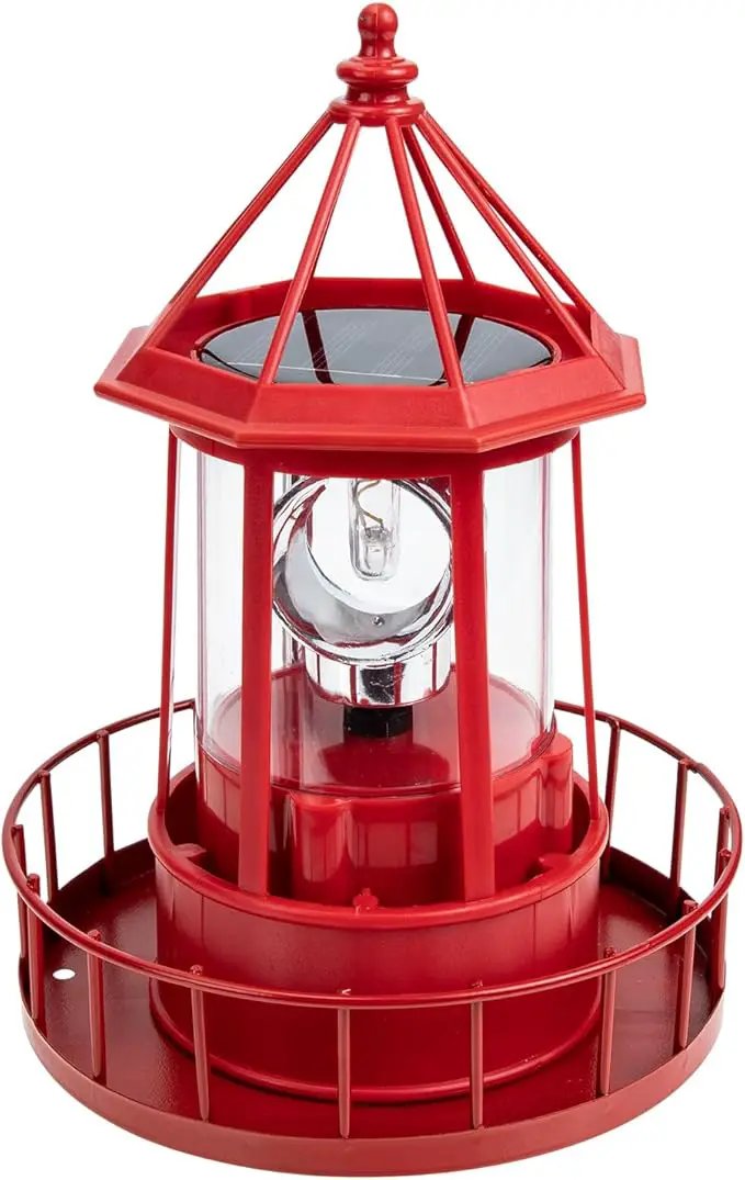 Operitacx Solar Powered Rotating Lighthouse Lamp - Waterproof Solar Lighthouse Outdoor Garden Decor, Led Yard Light for Patio, Lawn, and Pathway (Red) by GreenHaven Gardens