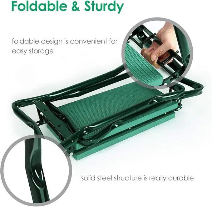 TomCare Upgraded Garden Kneeler Seat Widen Soft Kneeling Pad Garden Stools Garden Bench with 2 Large Tool Pouches Outdoor Foldable Gardening Gifts for Women Men Gardeners, Green by GreenHaven Gardens