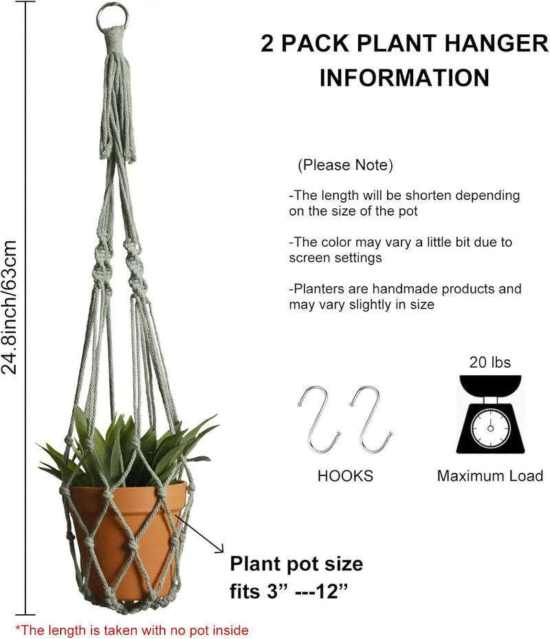 Artilady Macrame Hanging Planter for Indoor Plants, Boho Woven Plant Hanger Large Hanging Flower Pot Holders Outdoor Baskets Storage No Tassels Sage Green Wall Decor by GreenHaven Gardens
