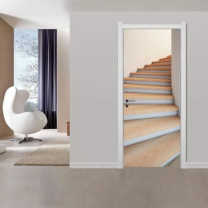 3D Door Stickers Murals - Stairs - Peel & Stick - Waterproof & Washable - Matt Finish - Modern Style - White - 37.4" x 82.7" by GreenHaven Gardens
