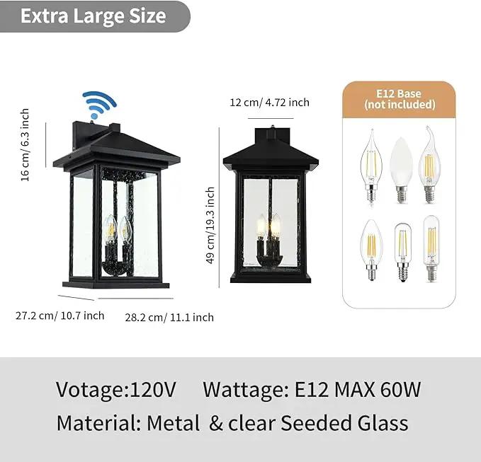 Extra-Large Outdoor Wall Sconce, Wall Lantern, Wall Light with Tempered Clear Seeded Glass, Matte Black Finish for Outdoor by GreenHaven Gardens