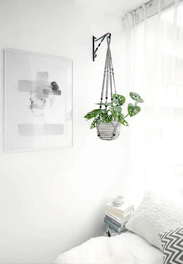 Mkono Macrame Plant Hanger Indoor Hanging Planter Basket with Wood Beads Decorative Flower Pot Holder No Tassels for Indoor Outdoor Boho Home Decor 35 Inch, Grey, Set of 2 (POTS NOT Included) by GreenHaven Gardens