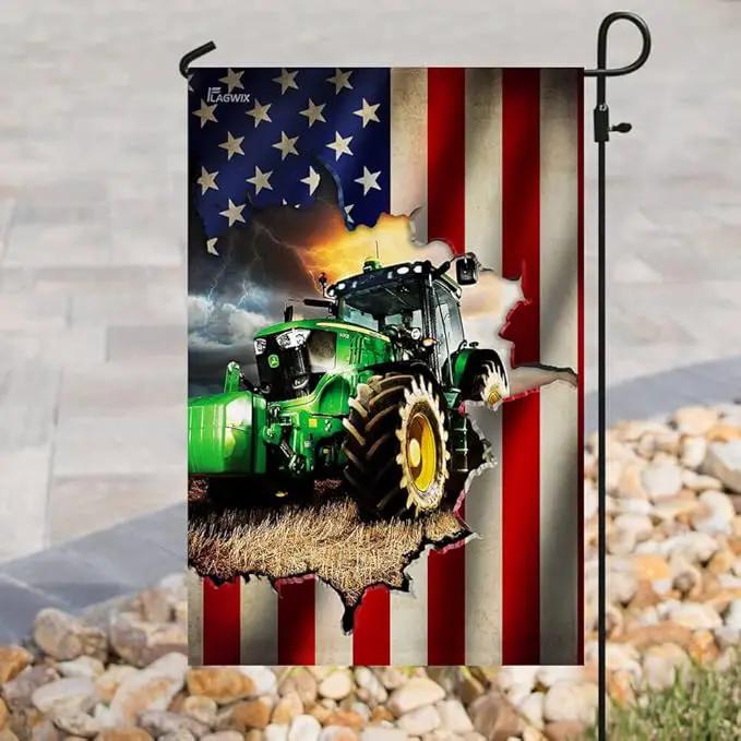 Flags-Tractor Farmer American Flag THB2370F1, Garden Flag (11.5" x 17.5")-USA House Garden Flags Premium Polyester-Decorative Outdoor Flags by GreenHaven Gardens