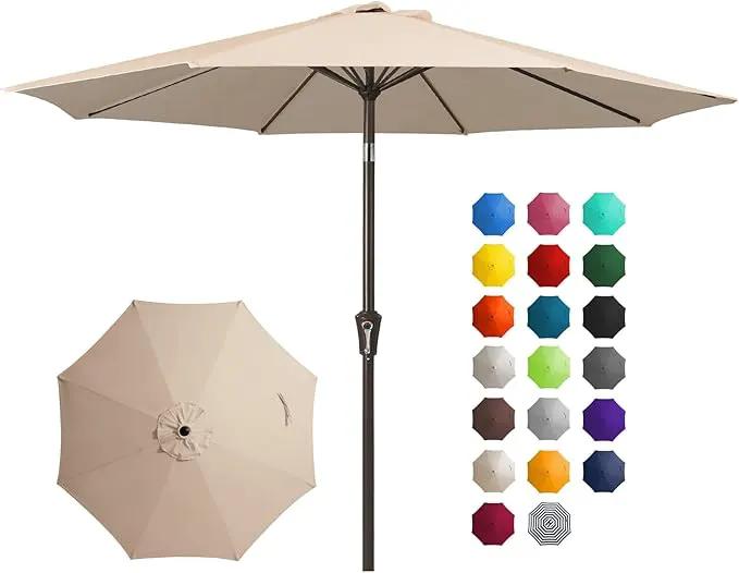 JEAREY 10FT Outdoor Patio Umbrella Outdoor Table Umbrella with Push Button Tilt and Crank, Market Umbrella 8 Sturdy Ribs UV Protection Waterproof for Pool, Garden (Beige) by GreenHaven Gardens