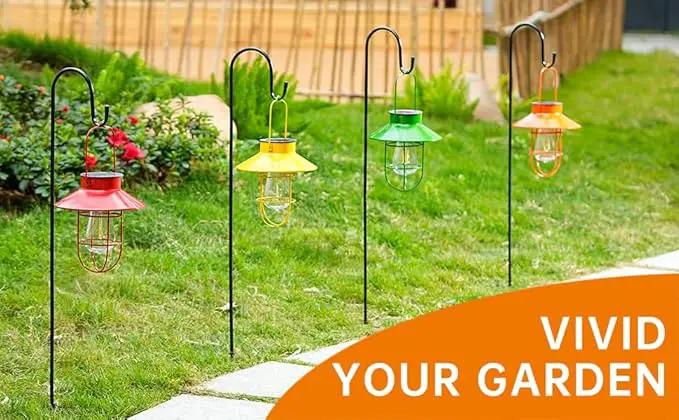 Solar Lights Lantern Lamp with Shepherd Hook, Solar Metal Lanterns, Outdoor Lights Decor,Edison Bulb Lights for Garden ,Outside Decor for Pathways,Patio, Lawn, or Landscaping(Red) by GreenHaven Gardens