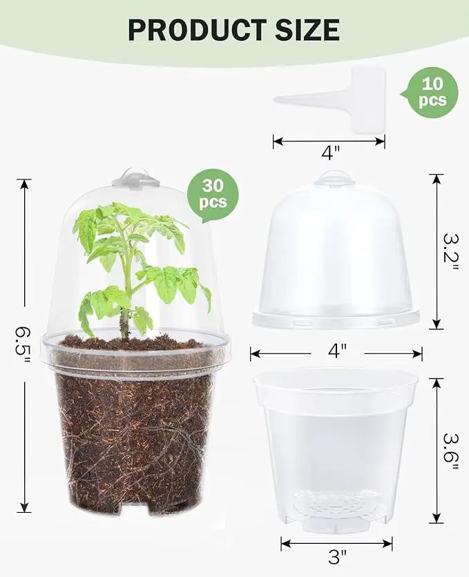homenote Clear Nursery Pots for Plants,4 Inch Plant Pot for Planting with Humidity Domes Plastic Seedling with Drainage Holes Seed Starter Flower High Transparency (30 Pack) by GreenHaven Gardens