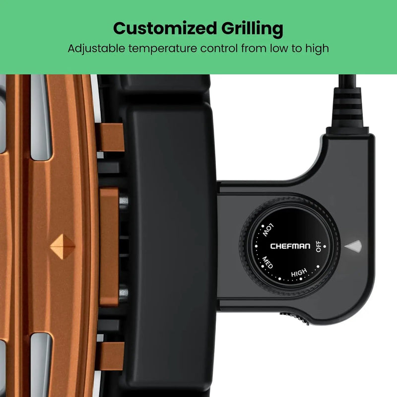 Chefman Smokeless Indoor Electric Grill, Copper, Extra Large, Nonstick Table Top Grill for Indoor Grilling and BBQ with Adjustable Temperature Control, Nonstick Dishwasher-Safe Parts, 9" x 15" by GreenHaven Gardens