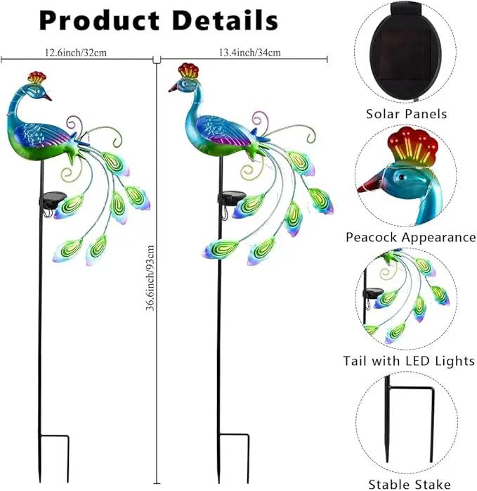 DREAMSOUL 2 Pack Peacock Solar Lights Outdoor Waterproof, Metal Outdoor Solar Lights for Yard Garden Peacock Decor by GreenHaven Gardens