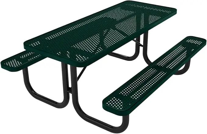 Coated Outdoor Furniture Heavy-Duty Portable Outdoor Picnic Table, Thermoplastic Coated Punched Steel Commercial-Grade Patio Dining Furniture Made in America (6ft Rectangular, Textured Dark Green) by GreenHaven Gardens