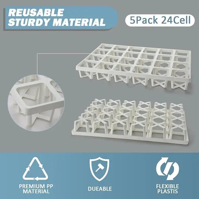 5 Pack Planting Pots Moving Trays for 3 inch(2.7 inch for Exact) Square Nursery Pots, 24 Cell Pots Carrier Holders(White) by GreenHaven Gardens