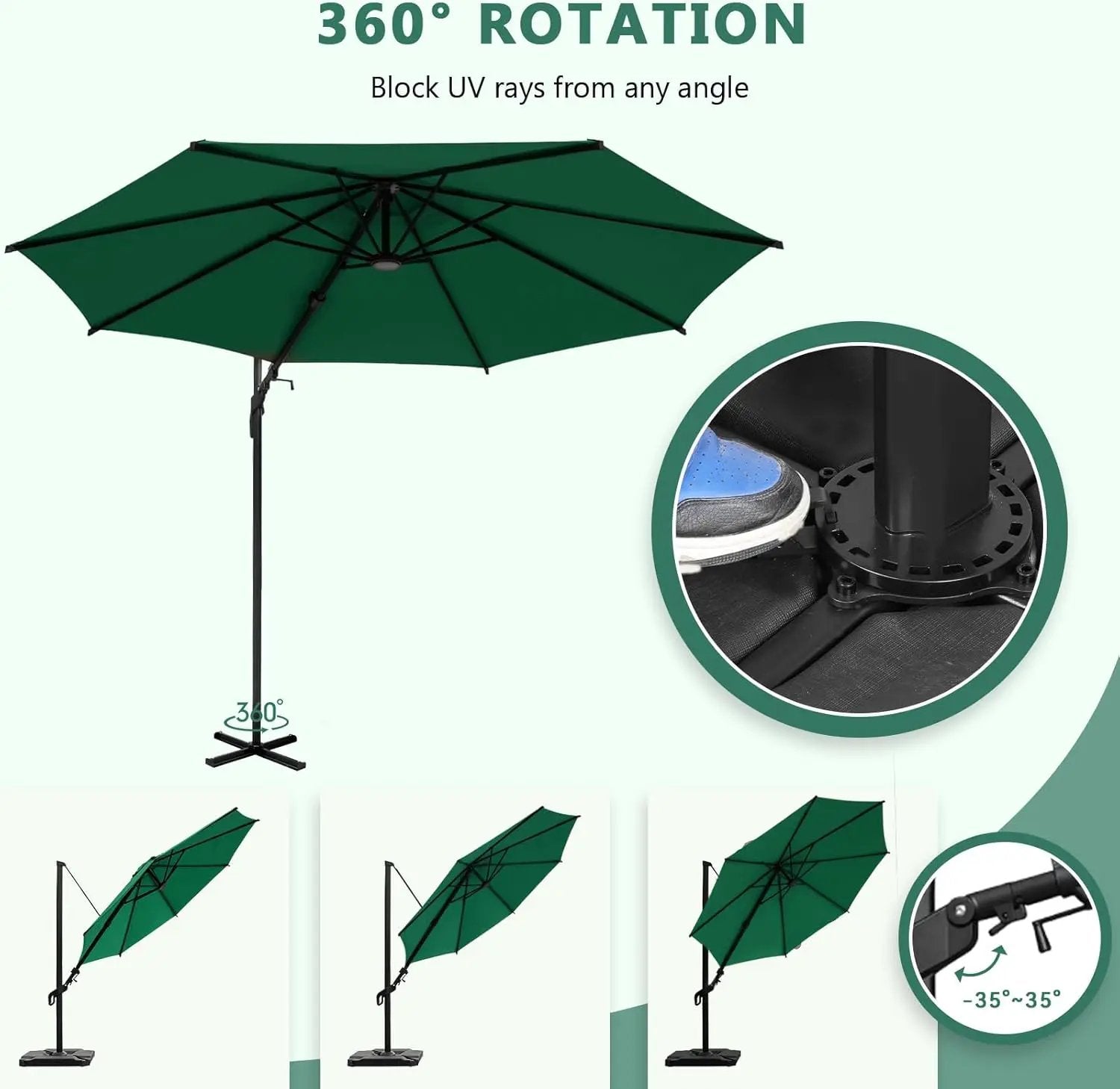 Abba Patio 10FT Vienna Offset Patio Umbrella Outdoor Cantilever Umbrella with 360° Rotation Design and Easy Tilt Adjustment UV 50+ Protection 8 Ribs for Backyard Garden Deck Pool Patio, Dark Green by GreenHaven Gardens