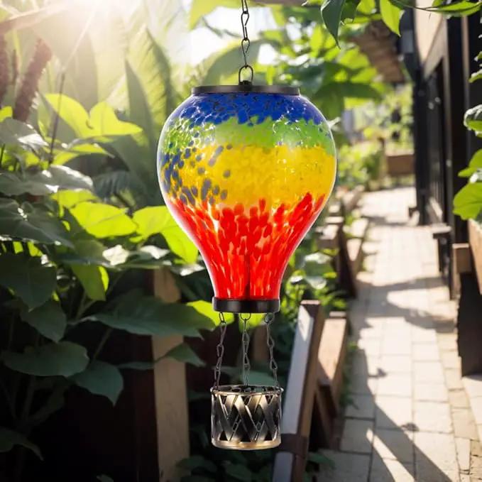 Starsoul Hot Air Balloon Solar Lantern with Flame Glass Hot Air Balloon Solar Light Waterproof Hanging Outdoor Lantern for Garden Yard Patio Decor by GreenHaven Gardens