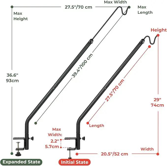 Kingsyard Heavy Duty Deck Hook, 27"-39" Adjustable Metal Deck Railing Hooks for Hanging Bird Feeders, Planters, Suet Baskets, Lanterns, Wind Chimes, Clamp Mounted by GreenHaven Gardens