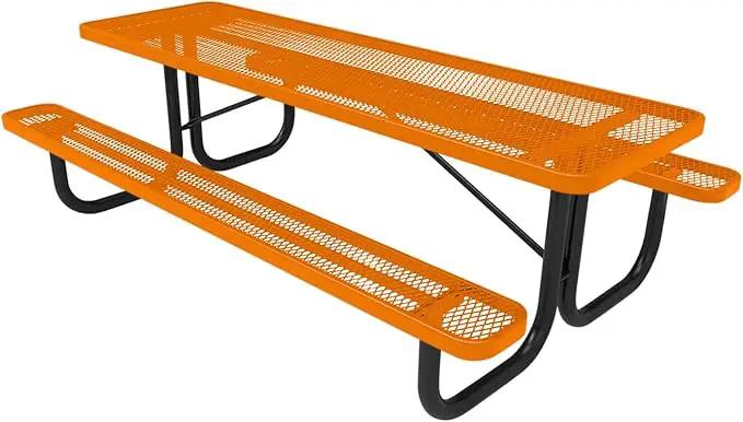 Coated Outdoor Furniture Heavy-Duty Portable Outdoor Picnic Table, Thermoplastic Coated Expanded Metal Commercial-Grade Patio Dining Furniture Made in America (8ft Rectangular, Orange) by GreenHaven Gardens
