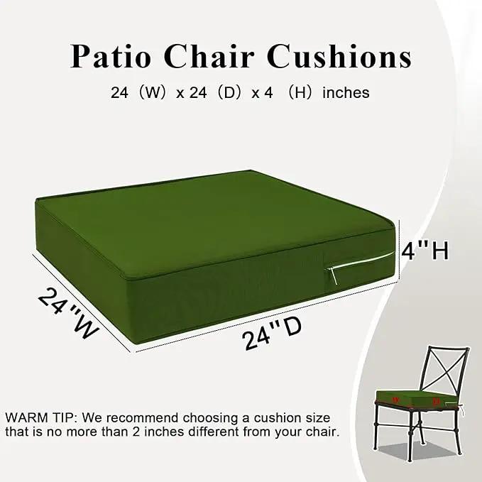 Outdoor Chair Cushions Set of 2 for Patio Furniture 24x24x4 Inch Waterproof Patio Chair Cushion 3 Year Color Fastness Square Elastic Foam Garden Couch Pads with Ties and Handle,Green by GreenHaven Gardens