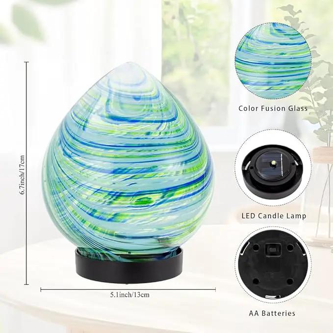 Table Solar Lanterns Outdoor Waterproof LED 6.7" Glass Desktop Decorative Lanterns Solar Globe Lights for Patio Balcony Pathway Porch Gardening Gifts for Women(Green) by GreenHaven Gardens