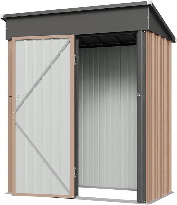 Aoxun 5x3 FT Shed Outdoor Waterproof Storage Shed Metal Garden Shed with Lockable Doors & Slooping Roof for Backyard, Patio, Poolside (Brown) by GreenHaven Gardens