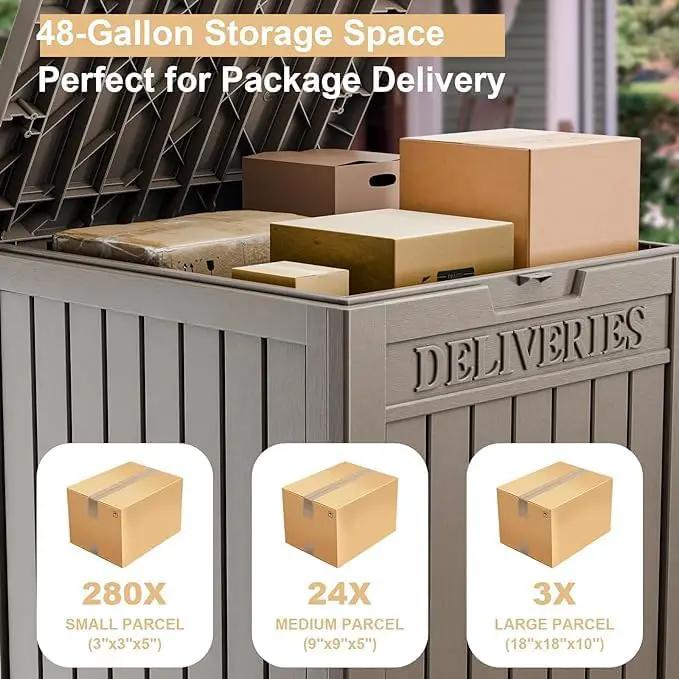 DRATO 48 Gallon Package Delivery Box, Large Lockable Storage Box, Double-Wall Resin Outdoor Package Delivery and Waterproof Deck Box for Porch, Patios by GreenHaven Gardens