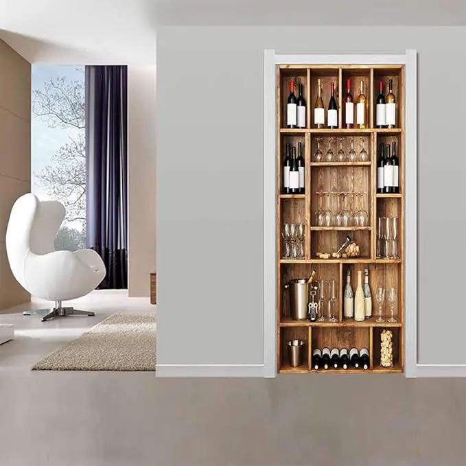 3D Peel and Stick Murals - Wine Cabinet Wallpaper - Removable PVC Waterproof Door Poster for Bedroom & Living Room - 34.6 x 78.7 inch by GreenHaven Gardens