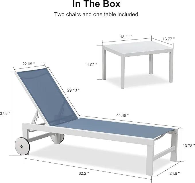 PURPLE LEAF Outdoor Chaise Lounge Set of 4 White Aluminum Lounge Chair Outdoor with Wheels Five-Position Adjustable Patio Lounge Chair for Pool Deck Yard, Indigo by GreenHaven Gardens