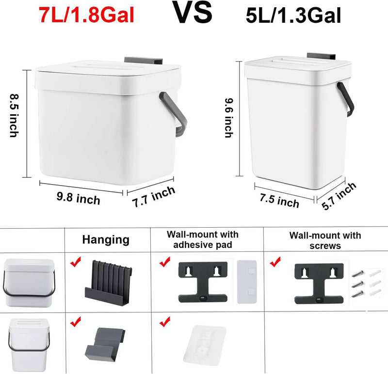 LALASTAR Trash Can with Lid, Wall-Mounted Under Sink Small Garbage Can for Kitchen, Bathroom, Hanging Plastic Trash Can, 1.8 Gallon, White by GreenHaven Gardens