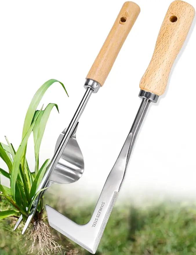 2 Pack Weed Puller, Manual Hand Weeder Paver, Stainless Steel Crevice Weeding Digger Tool, Paving Brick Moss Removal, L-Shape Gardening Crack Sickle for Sidewalk, Patio, Lawn Edger and Driveway by GreenHaven Gardens