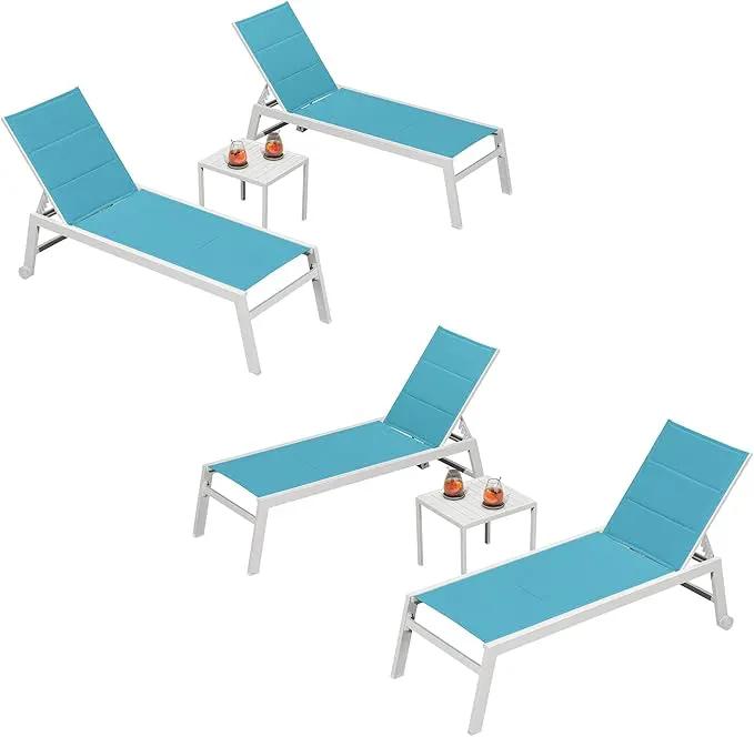 PURPLE LEAF Lounge Chair Pool Chaise Lounge Outdoor Turquoise Blue 2 Sets by GreenHaven Gardens