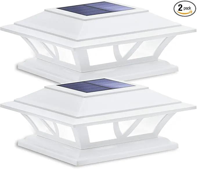 SIEDiNLAR Solar Post Lights Outdoor 2 Modes LED Fence Deck Cap Light for 4x4 5x5 6x6 Posts Garden Patio Decoration Warm White/Cool White Lighting White (2 Pack) by GreenHaven Gardens