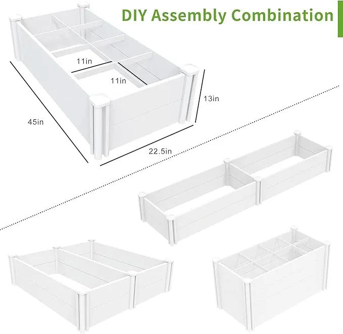 45''x22.5'' Raised Garden Bed Kit | Planter Box Outdoor for Gardening, Whelping Pen | Easy Vinyl Plastic Garden Planter Box with Grow Grid-White by GreenHaven Gardens