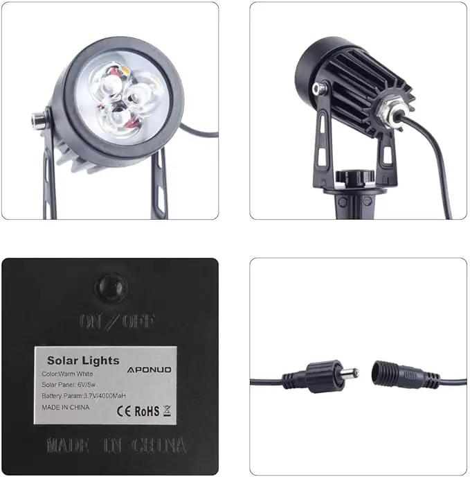 APONUO Metal Solar Spot Lights Outdoor with 9.8ft Cable Solar Powered Landscape Lighting Low Voltage IP65 Waterproof Auto On/Off for Outside Garden Yard Landscape Pathway Garage-Warm White(4-in-1) by GreenHaven Gardens