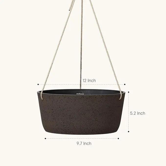 La Jolie Maison Large Hanging Planters - 12 Inch Outdoor Flower Pots, Hanging Garden Planters Set of 2, Iron Color by GreenHaven Gardens