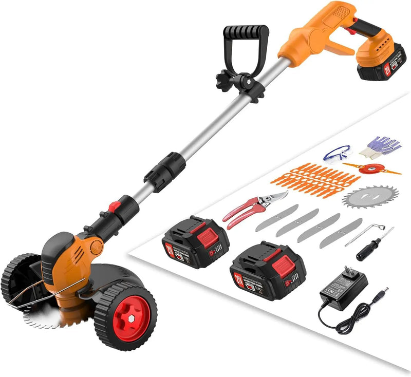 Cordless Weed Wacker Electric Eater Battery Powered, 21v Lightweight Weed Trimmer With 2 4.0Ah Battery Operated & Charger & Wheels & Shears, 3 In1 Grass Trimmer/Brush Cutter/Edger for Yard Garden Lawn by GreenHaven Gardens