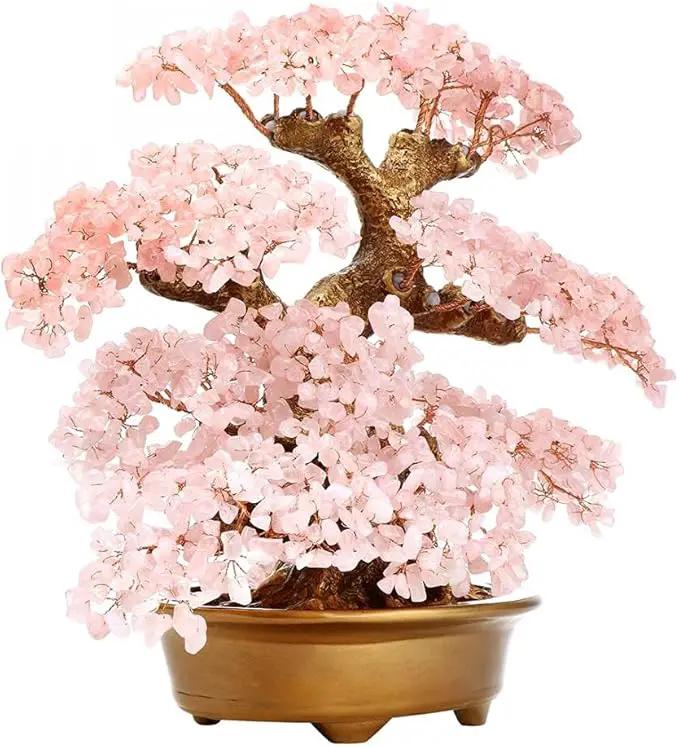 Feng Shui Money Tree Large Pine Tree Style Crystal Quartz Lucky Tree Gem Tree for Office Home Feng Shui Decoration for Wealth/Fortune and Luck (Pink) by GreenHaven Gardens