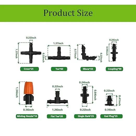 280 PCS Drip irrigation Parts,Drip System Parts,1/4 Inch Drip Irrigation Barbed Connectors (Nozzles, Nozzle Tees, Single Barbs, Couplings, Tees, Elbows, Plugs, Crosses) for Garden System by GreenHaven Gardens