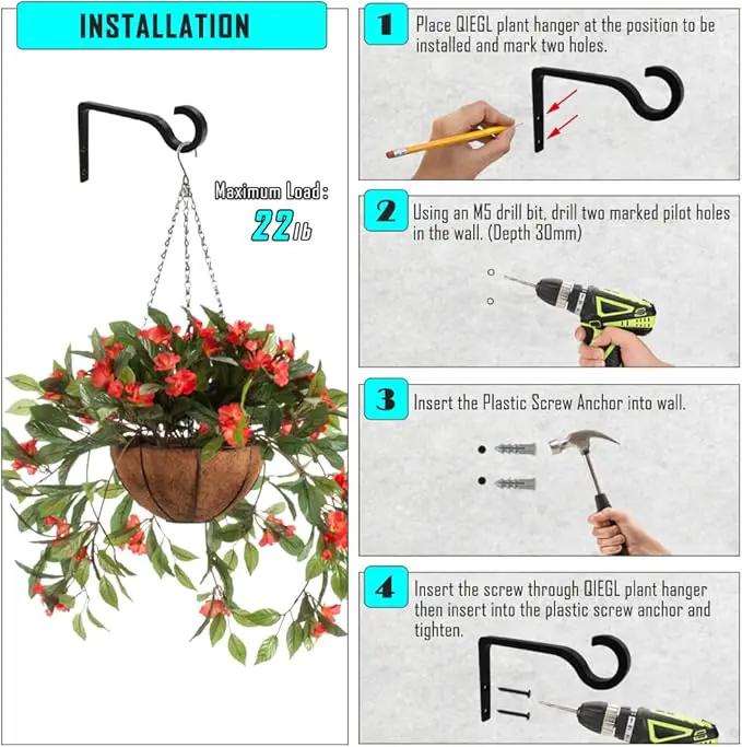 Hanging Plant Bracket 6inch Metal Plant Hook Shepherds Hook Decorative Wall Plant Hanger for Hanging Lanterns, Bird Feeder, Flower Basket Indoor & Outdoor (2, Bronze hammertone) by GreenHaven Gardens