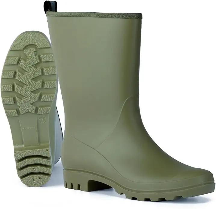 Mid Calf Rain Boots Women Waterproof PVC Womens Rubber Rain Boot Seamless Rain Footwear Outdoor Garden Work Walking by GreenHaven Gardens