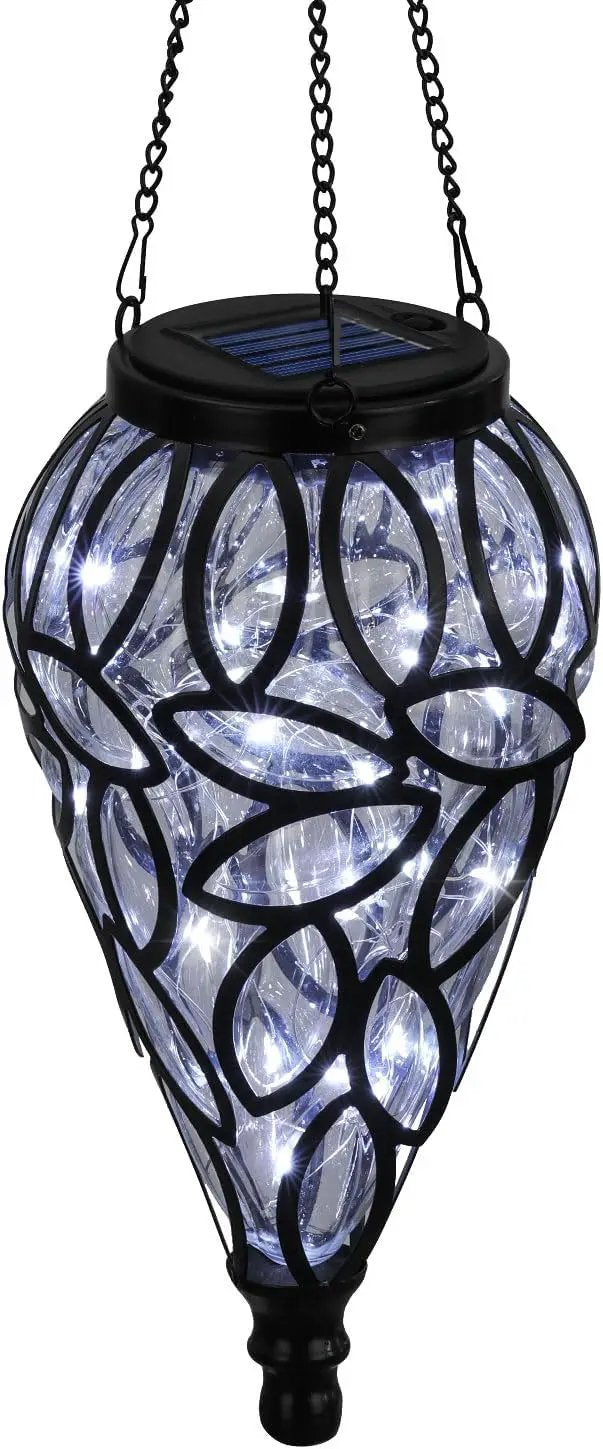 Outdoor Plastic Solar Hanging Lantern, 15 Cool White LEDs Twinkle Effect Tear-Shaped Hanging Lantern Decor Garden Decorative Solar Lights for Backyard, Patio and Lawn by GreenHaven Gardens